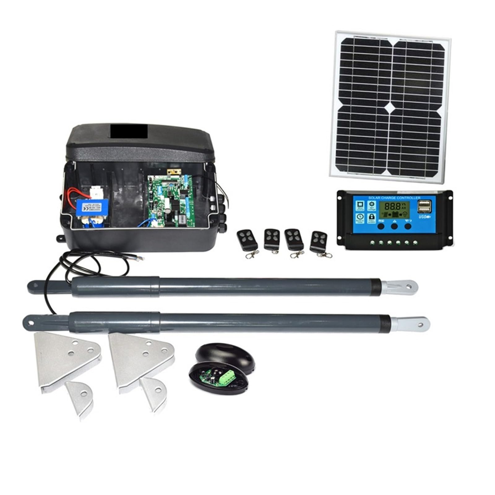 Rsgxlfqzvak Kit3 Automatic Gate Opener, Dc 12V Solar Powered Gate Operator Heavy Duty Swing Opener Motor Kit(Kit3)