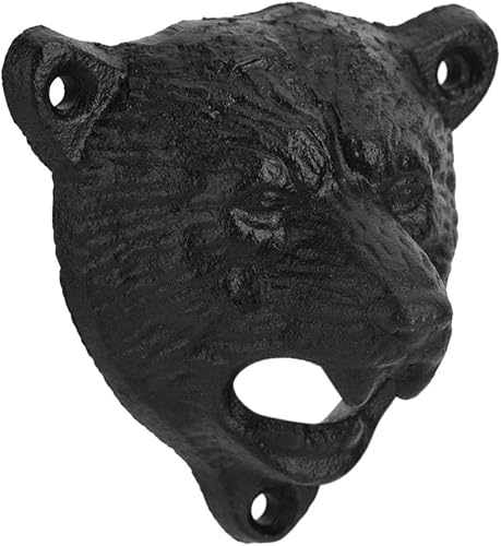 Miniatura 5 de Raguso Abridor de hierro con forma de oso negro, abridor de hierro fundido montado en la pared de cerveza de soda, abridor de botellas de vidrio,