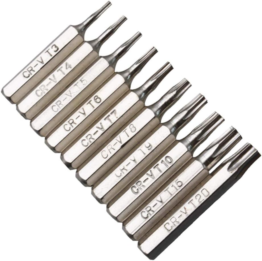 10PCS for CR-V Torx Screwdriver Bits Set T3 T7 T8 T9 T10 T15 T20 Mobile, Silver