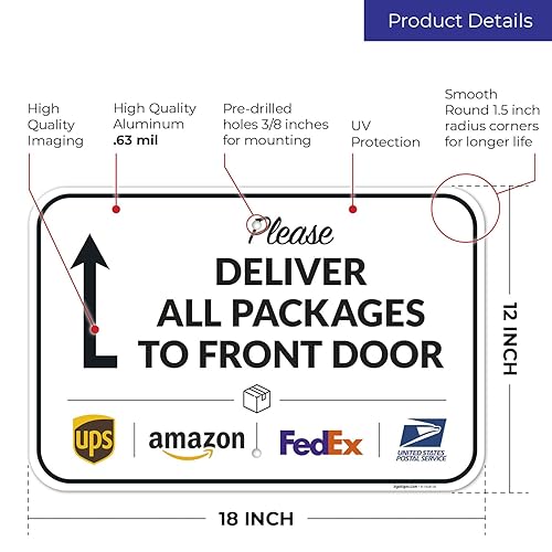 Vista 447 de Cartel de entrega del paquete, letrero de instrucciones de entrega, 10 x 7 pulgadas, aluminio 040 libre de óxido, resistente a la decoloración