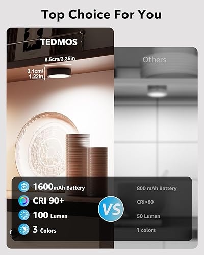 Miniatura 5 de Luces de disco recargables con control remoto, luces de empuje alimentadas por batería negra, luces LED adhesivas para armario, luz magnética de