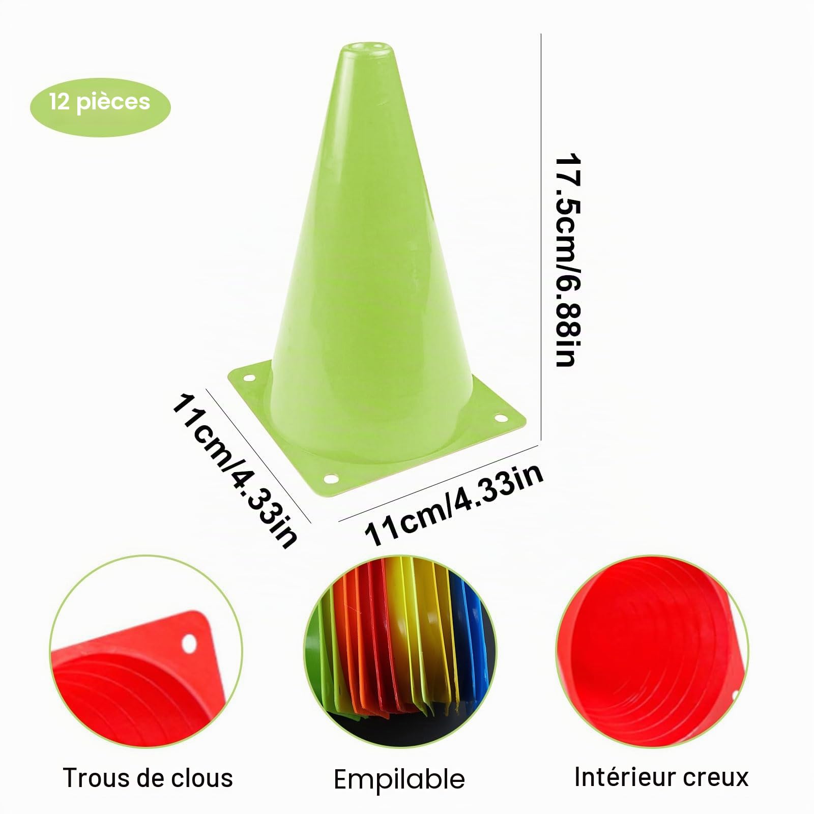 12 Pcs Cônes de Signalisation, 17,5cm Cônes d'Entraînement | 6 Couleurs | Plot Sport, Plot Football Entrainement pour Sport, Jeux, Barrières de Football, Parcours Obstacles à Vélo, Enfants, Chiens