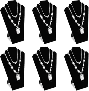 MOOCA 6 Pcs Velvet Covered MDF Wood with Cardboard Easel Multiple Necklace Display, 8 1/2 "W x 3" D x 12 1/2 "H Inches, Black Color