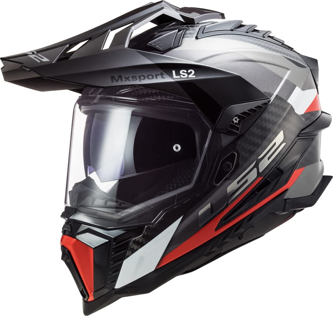 LS2, Casque Moto Cross Explorer Carbon Frontier Titanium Red, S