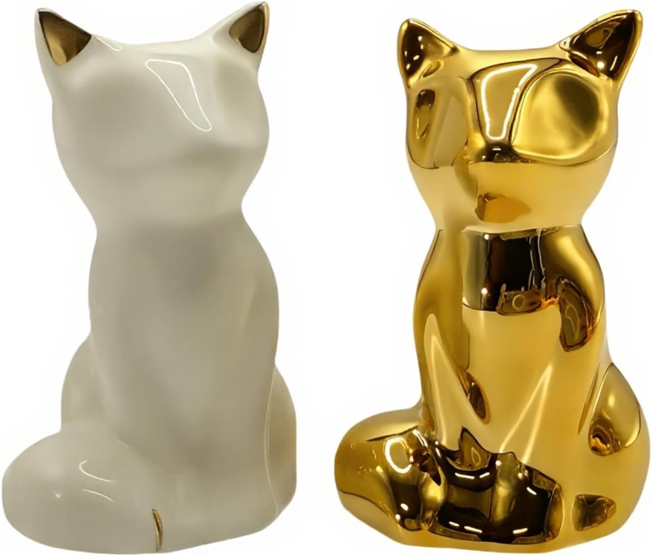 Ceramic Fox Statues Home Decor Sculptures,White and Gold Fox Figurines Perfect f…