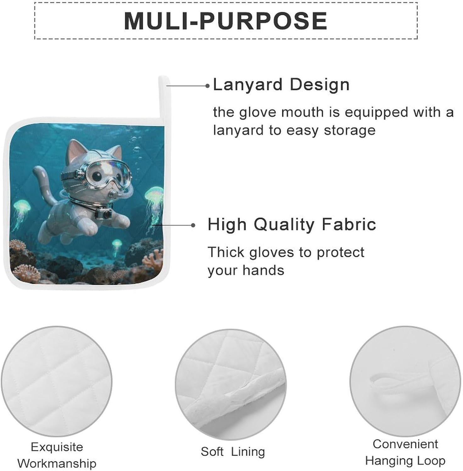 The Diving Cat Polyester Heat Resistant Pot Pad Non Slip Anti Scald Hot Dish Mat Reusable Table Protector for Kitchen Hot Pot Mat Wear Resistant Heat Proof Table Pad for Countertop Dining Room