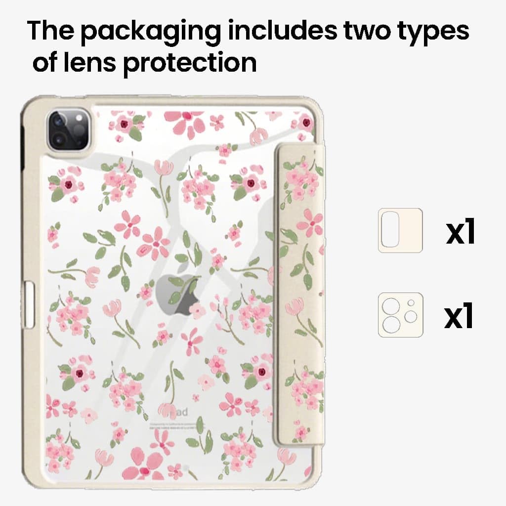 iPad Clear Case for iPad Pro Generation 11Inch 2018/2020/2021/2022 /for iPad Air 4/5/6/7 10.9 Inch with Pencil Holder-[Auto Wake/Sleep], Trifold Stand Soft TPU Protective Cover, Cherry Bows