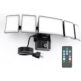 120W Plug in Flood Lights Dusk to Dawn LED Outdoor Light with Remote, 5 Adjustable Heads IP65 Waterproof LED Security Light with Photocell for Yard Garden Porch Black