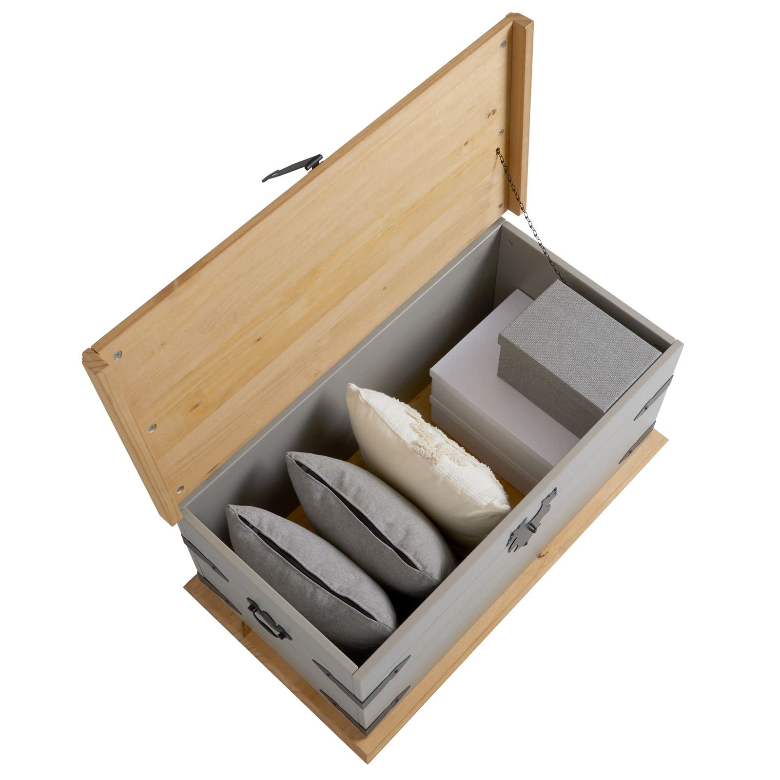 IDIMEX Coffre de Rangement Tequila Malle rectangulaire en Bois Style Mexicain avec abattant, en pin Massif lasuré Gris et Brun