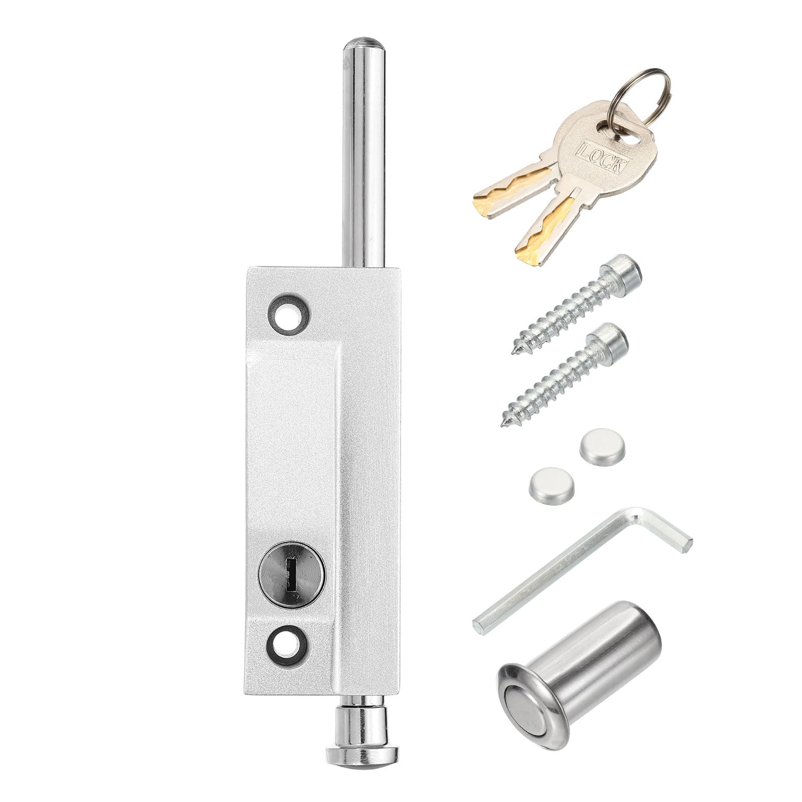 PATIKIL Sliding Patio Door Lock Set, Rectangle Sliding Door Security Lock with Bolt and Keys for Bedroom Bathroom Kitchen Balcony, Silver Gray