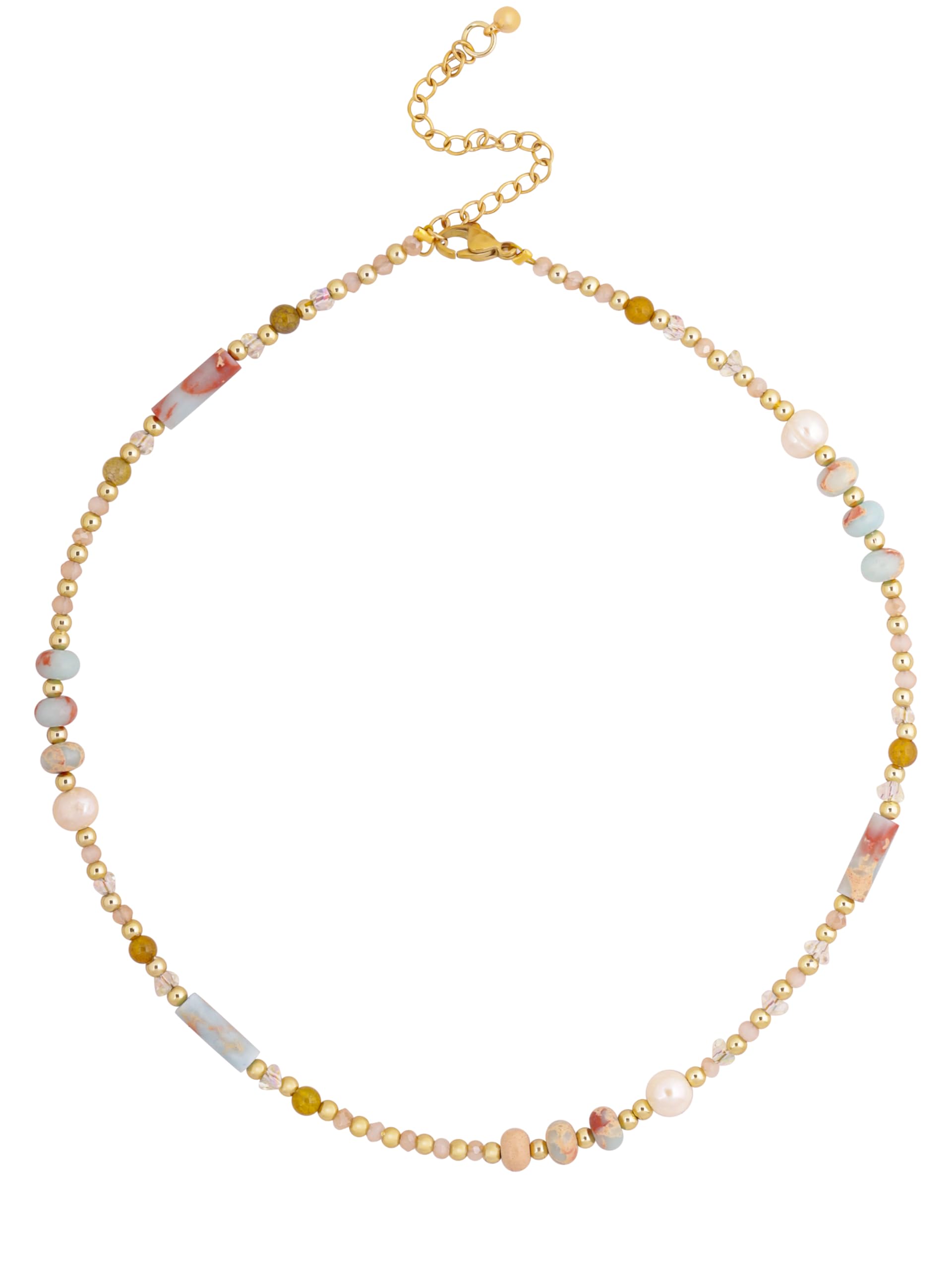 MINACHI Multi Color Beads Necklace, Natural Stone, Pattern Beads, Bohemian Style, Gift Jewelry for Women