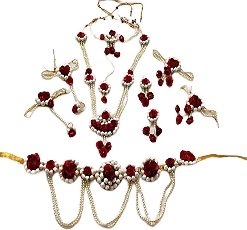 Sarpi Crafts Felt Sheet Base Metal and Pearl Jewellery Set for Girls (Red)