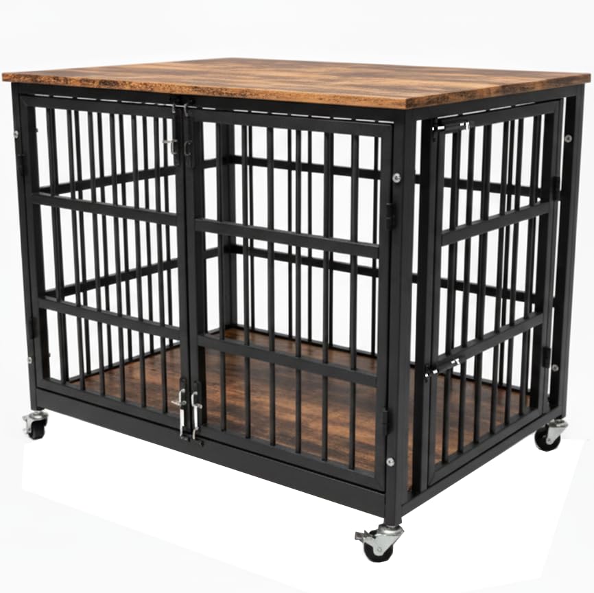 Boldbone 48 inch Dog Crate Furniture, Heavy Duty Dog Kennel Indoor for Large Dogs, Escape-Proof and Chew-Proof Wooden Dog Cage for high Anxiety Dog,