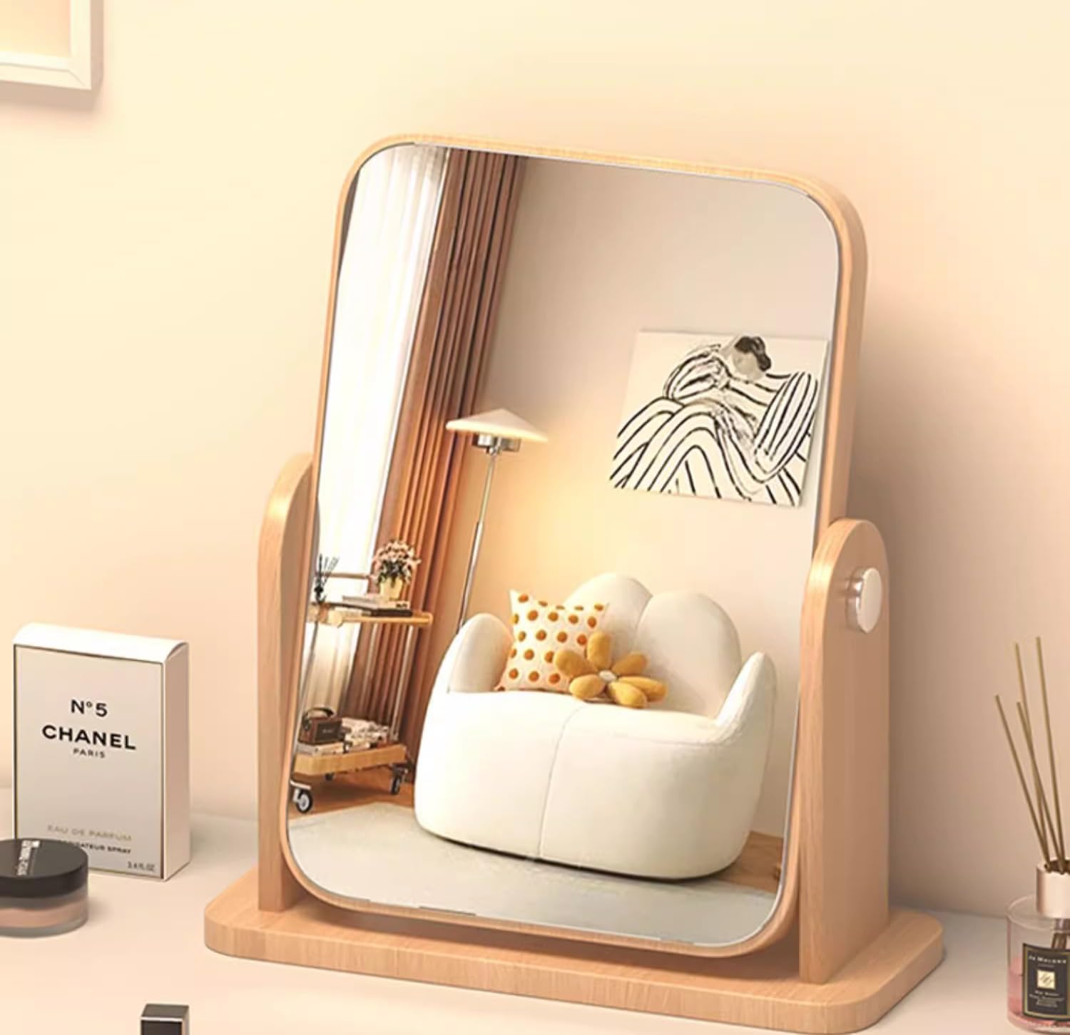 Portable Travel Makeup Mirror, 360°Adjustable Rotation Table Desk Vanity Makeup Mirror, 8.6"x9.8" Tabletop Cosmetic Mirror,Table Desk Countertop Mirror for Travel, Cosmetic, Office,Home