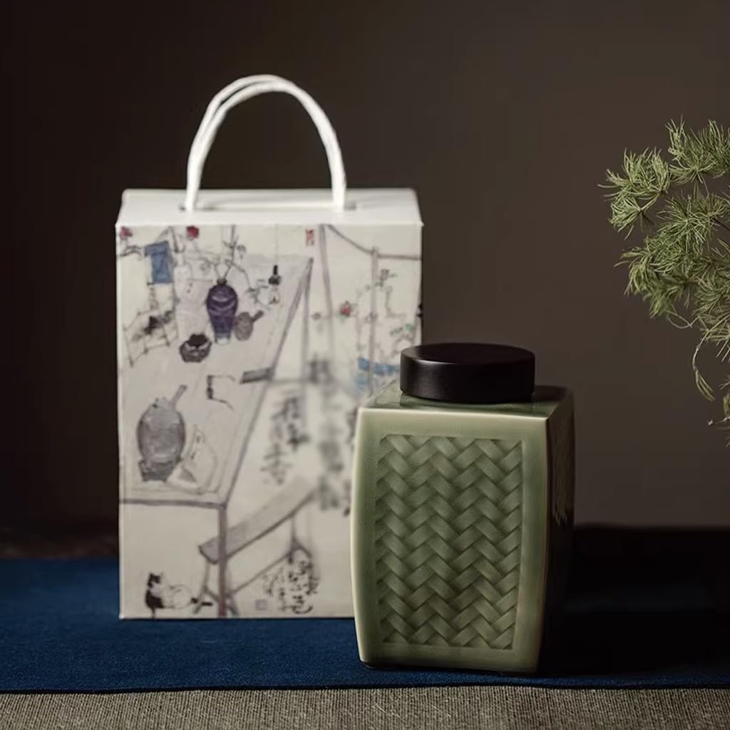 Juego De Té Tanque de Almacenamiento de latas de té, pequeño almacén de té doméstico, Almacenamiento de té Kung Fu, Tanque de Almacenamiento Sellado de cerámica celadón Tarro para Guardar Té