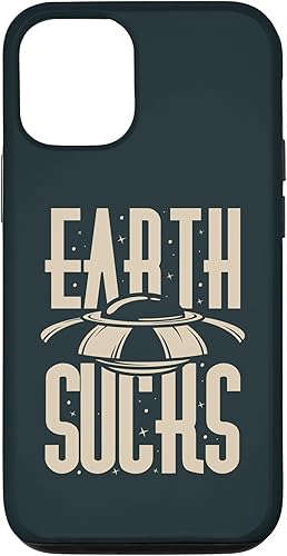 Funda divertida para iPhone 13 Pro Aliens Earth Sucks Flying Saucer