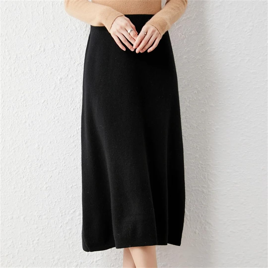 Yeuyyben Gonna in lana da donna Autunno Inverno Media Lunghezza a Vita alta Cashmere Gonna spessa A-Line Knit Gonna