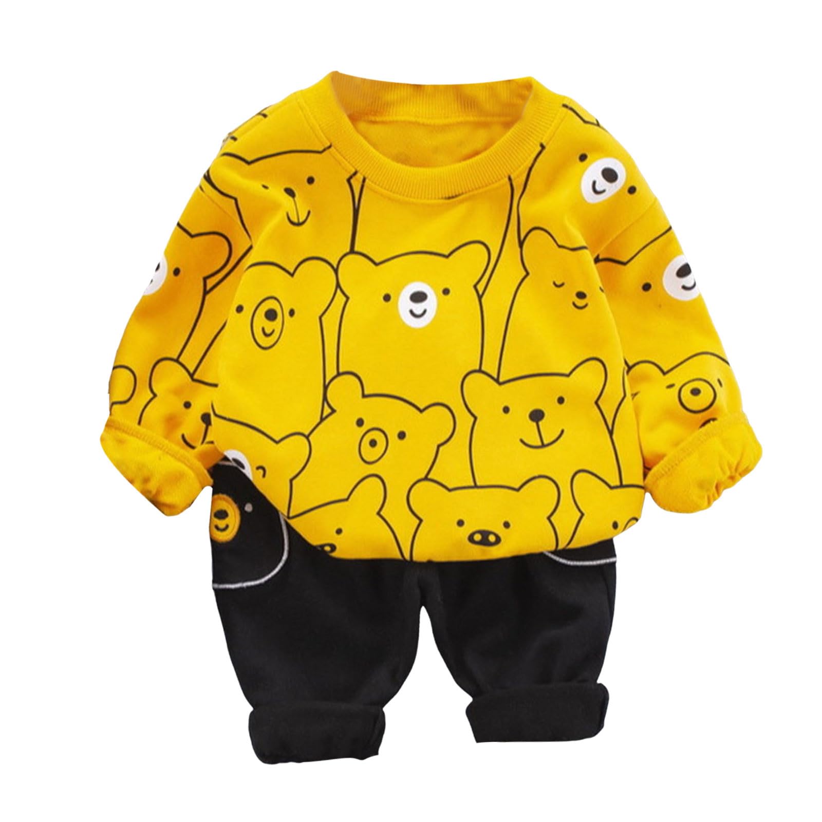 ベビー服 上下 2点セット クマ トラックスーツ キッズ 長袖 長ズボン セット スウェット 漫画柄 クルーネック 男の子 女の子 セットアップ ベビー服 厚手 可愛い 普段着 運動着 カジュアル トップス ボトムス 保育園 幼稚園 秋冬 服 90-150CM