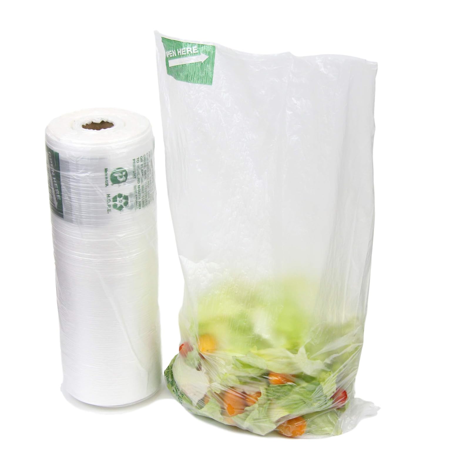 Fit Meal Prep 875 Ct 12"x 20" Large Plastic Produce Bag Roll, US Made HDPE, Durable Clear Food Storage Saver for Fruit Vegetable Bakery Snack Grocery