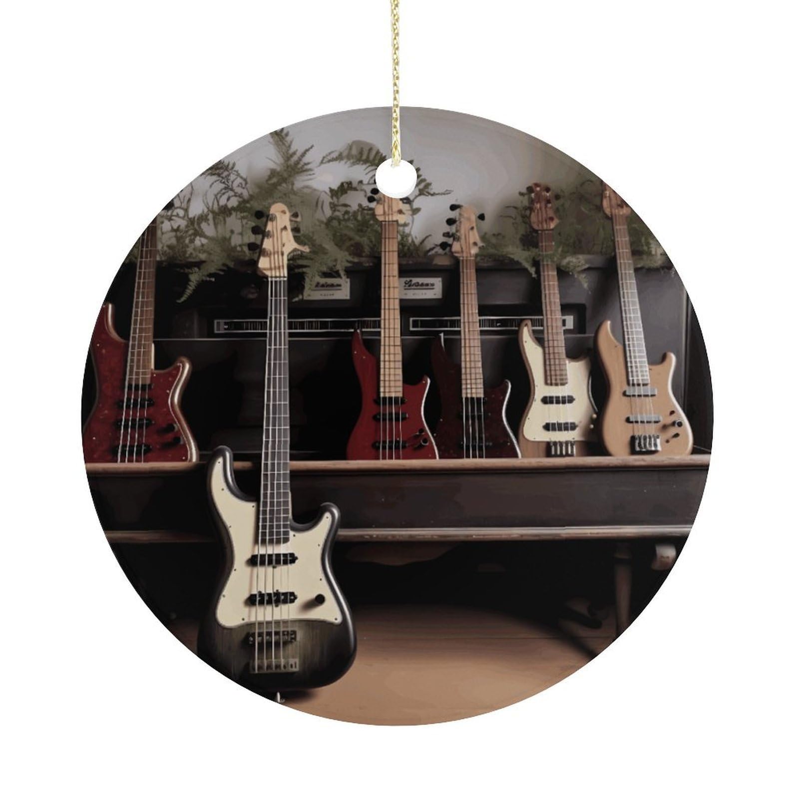 Guitar Bass Music Musical Instruments1 Christmas Ornament,Round Ceramic Ornaments Personalized Christmas Tree Ornament for Holiday Porcelain Keepsake Gifts Ideas Home Decor