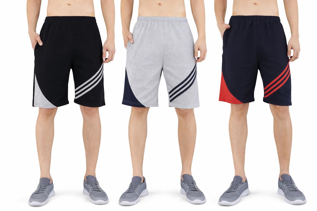 cotton blend regular fit solid shorts for men | comfortable casual & sportswear shorts with side pockets
