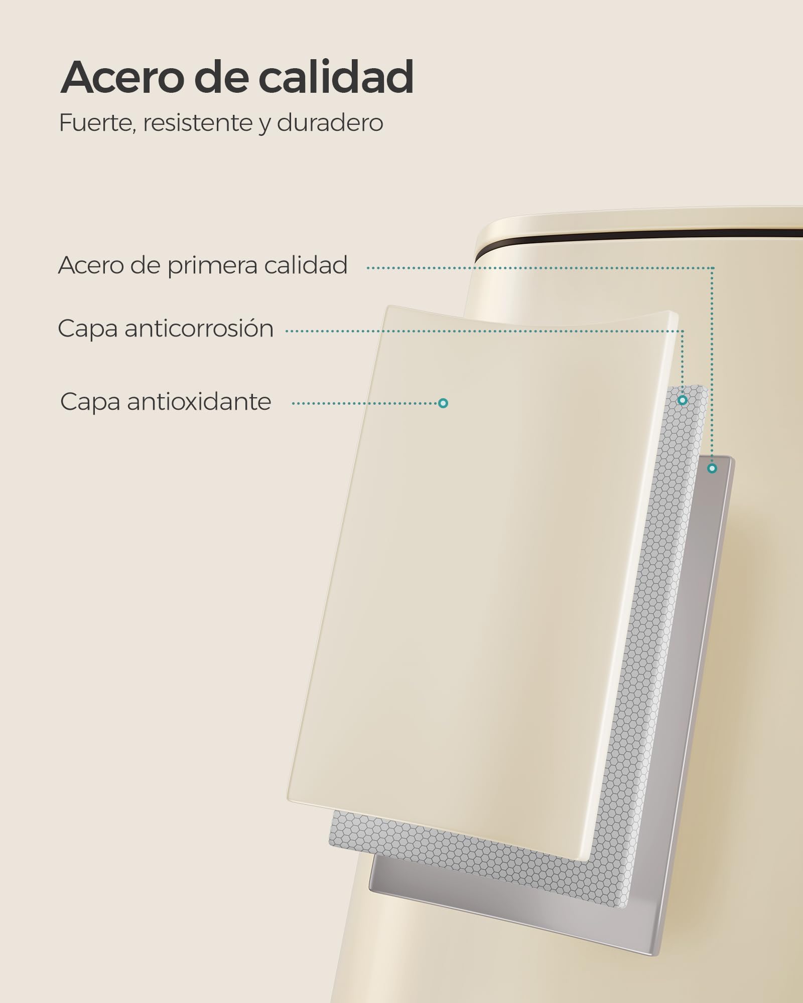SONGMICS Cubo de Basura, Cubo de Basura de 30 L, Cubo de Basura de Cocina de Acero Inoxidable, con Cubo Interior, Cierre Suave y Permanece Abierto, Beige Arena LTB593A02