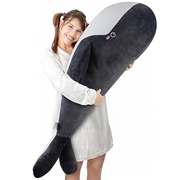 CHDGIOHA Blue Whale Stuffed Animal, Large Stuffed Animals, Cute Whale Plush Toy, Super Soft Blue Whale Long Plush Body Pillow, Toy Gift for Girls Boys 47.2IN (Black,X-Large)
