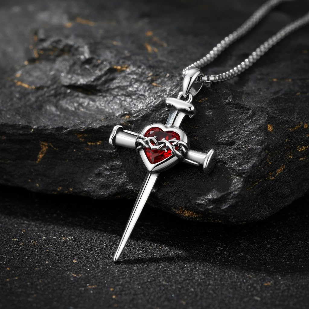 PROESS Catena a croce da uomo in argento sterling 925 corona con spine / stella di David / Gesù Croce Gioielli religiosi Regalo di Natale per le donne, Argento Sterling, Nessuna gemma