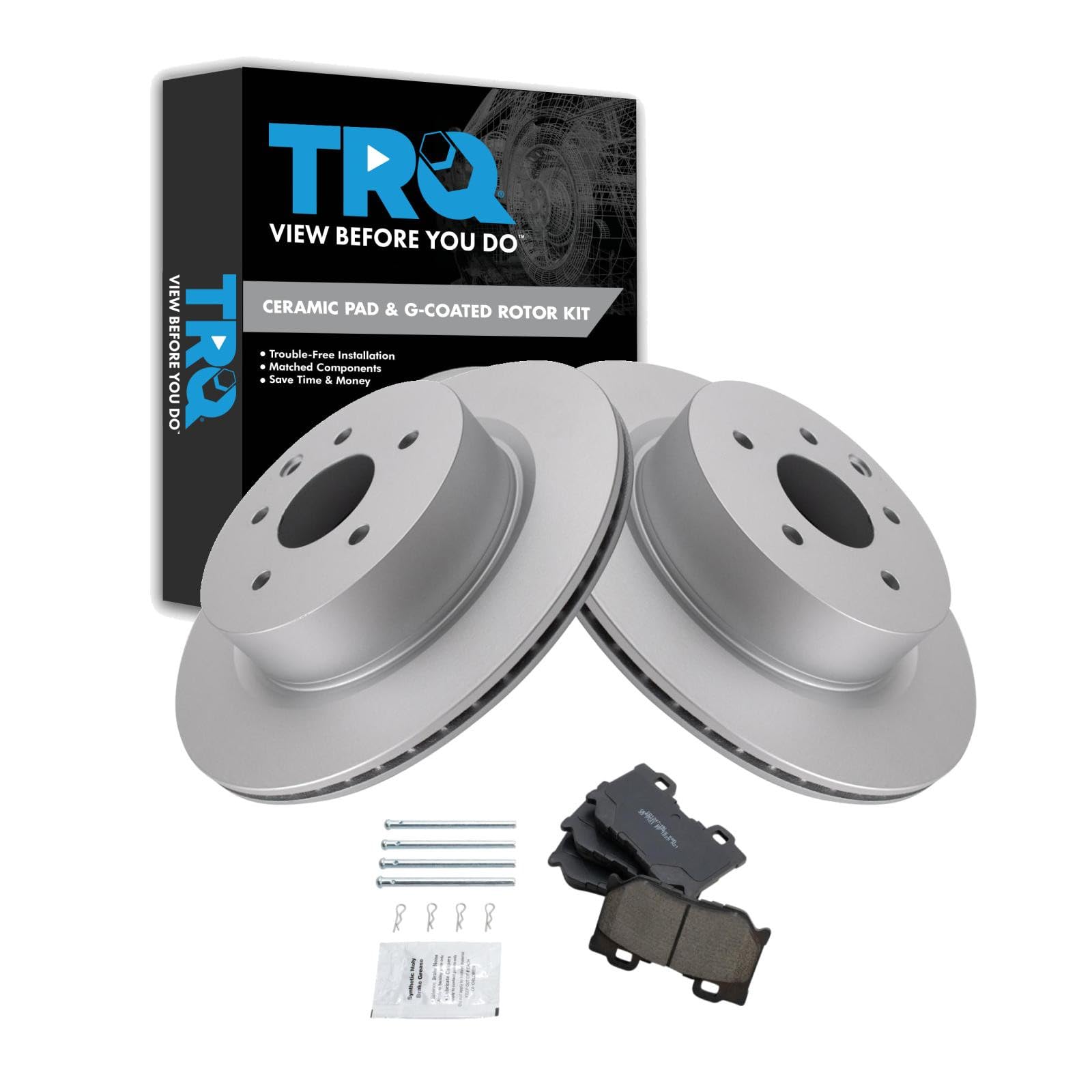 TRQ Rear Brake Pad and Rotor Set Ceramic Coated Rotors Compatible with 2010-2017 Nissan 370Z