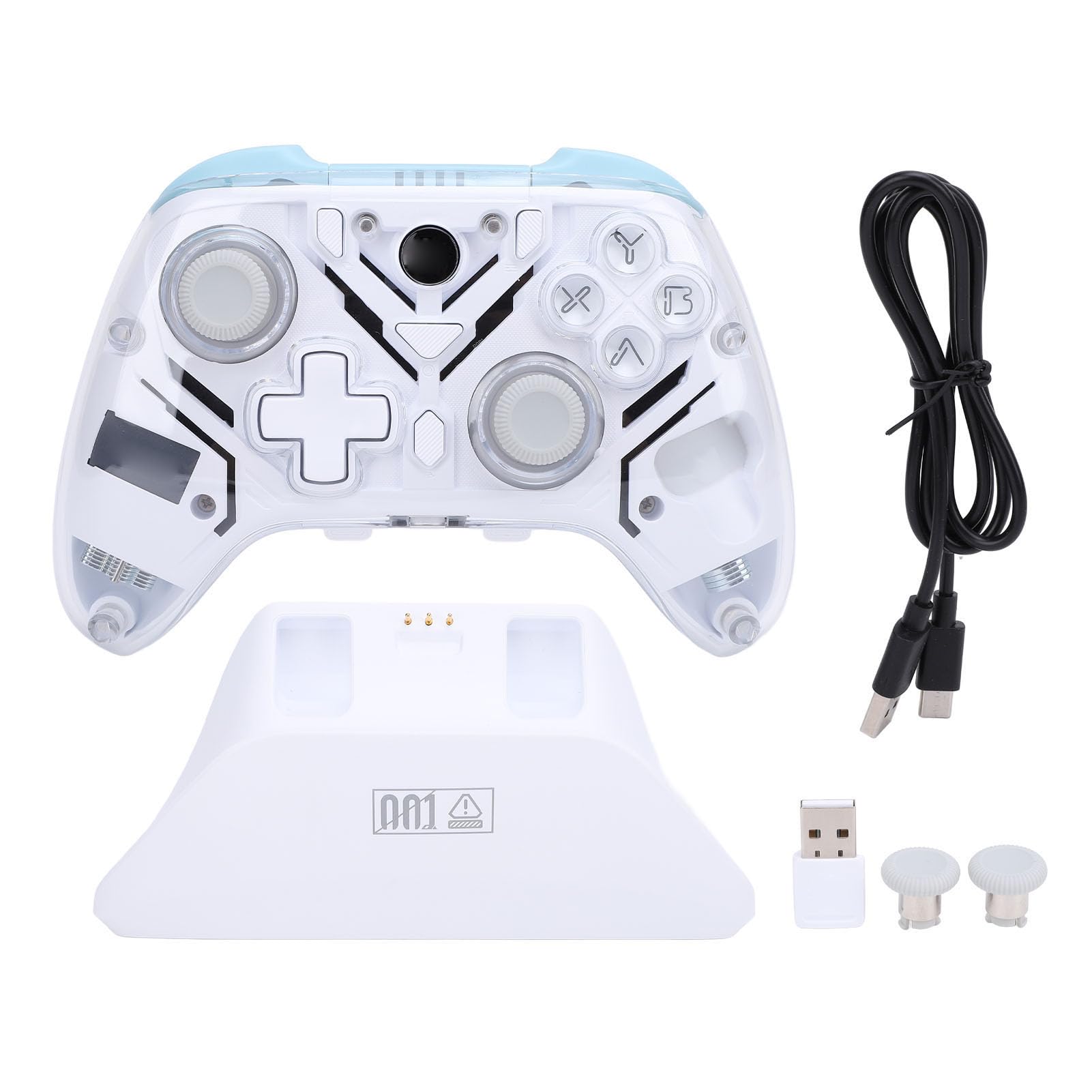 Hamwesh Controlador de Juegos, 2.4G Inalámbrico y BT 5.3 con Disparador Hall Burst RGB Light, Controlador de Juegos para PC, de Inalámbrico con Base de Carga Inteligente para (WHITE)