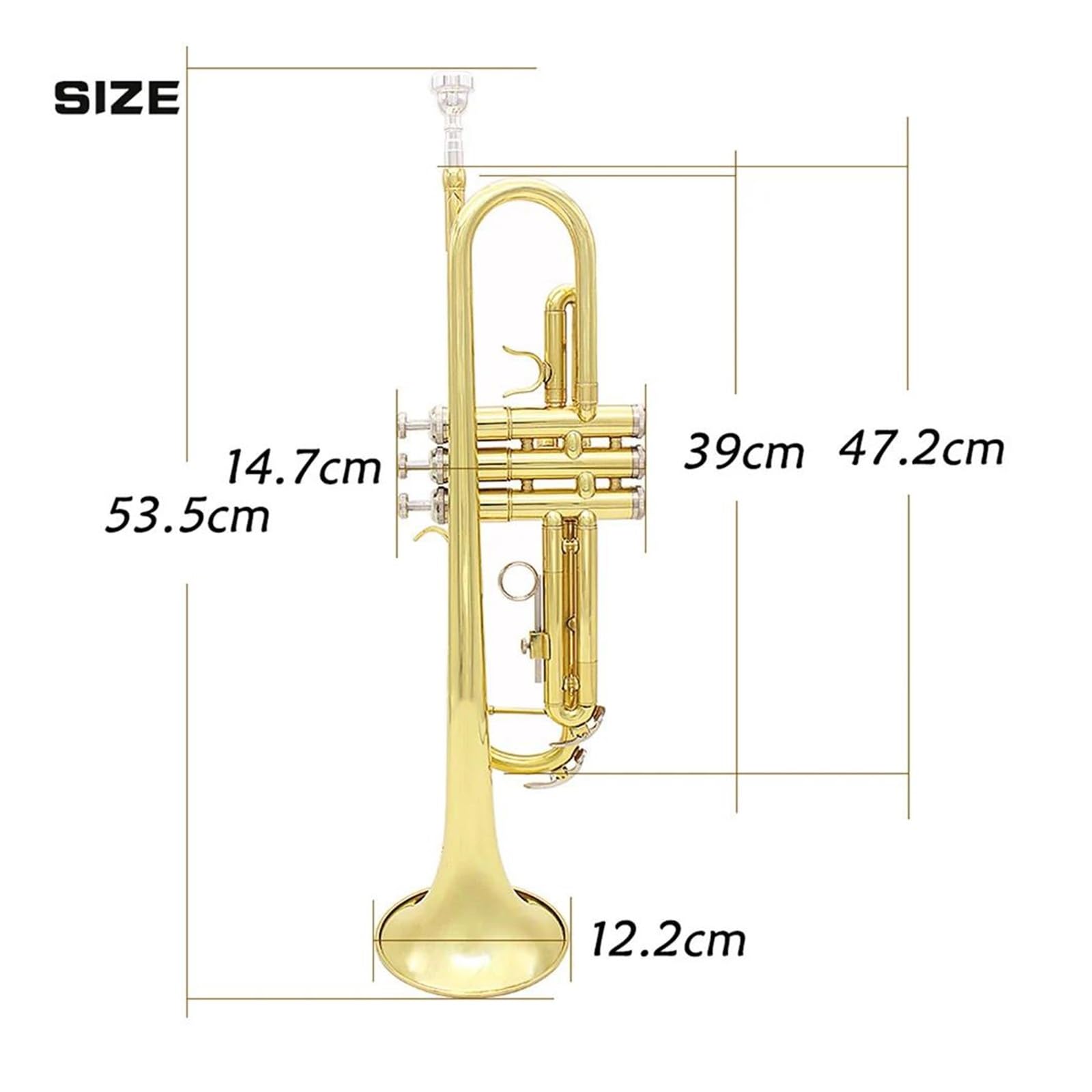 trąbka instrument Profesjonalna muzyczna trąbka Bb B płaski materiał mosiężny Trompeta instrument dęty z akcesoriami do futerału na ustnik(Color:Gold Silver)