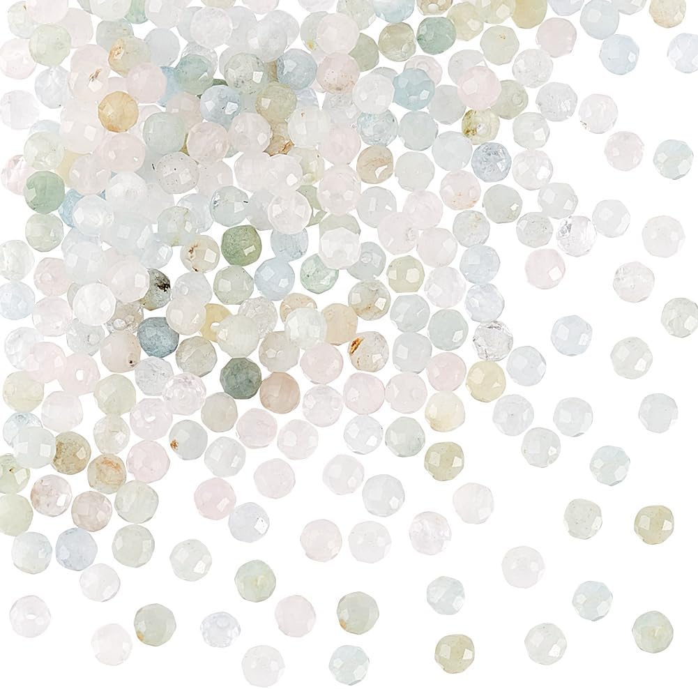 OLYCRAFT274pcs Natural Morganite Beads 3mm Faceted Natural Gemstone Beads Morganite Loose Beads Natural Stone Spacer Beads with 0.7mm Hole for Necklaces Bracelets Earrings Jewelry Making