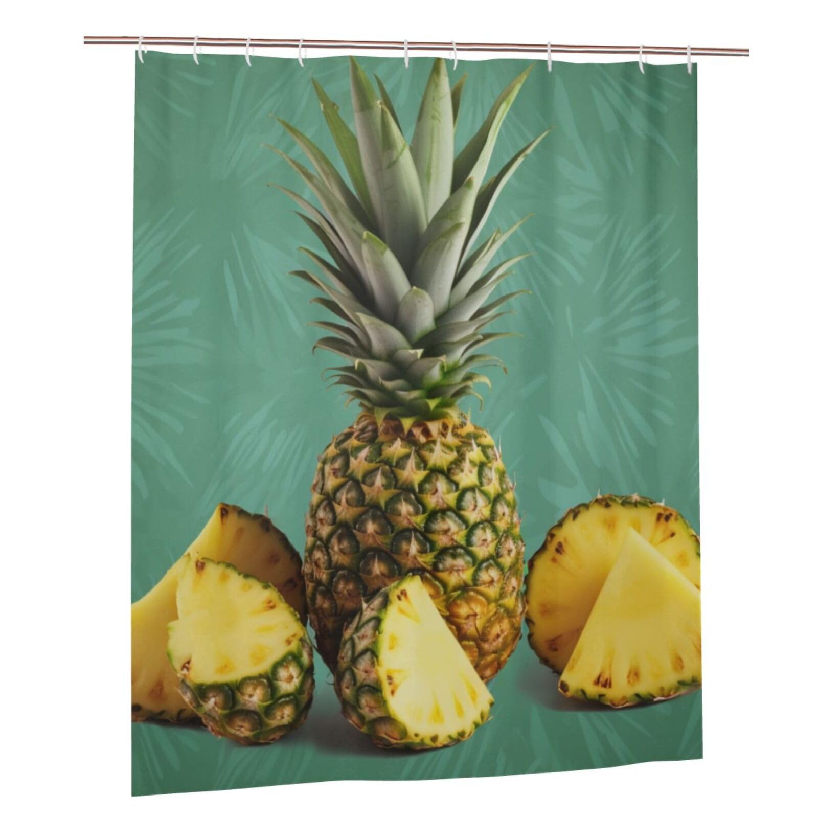 BWWHCCTI Tropical Fruit Pineapple Printed Shower Curtain With 12 Plastic Hooks Opaque Quick Drying Waterproof Shower Curtains Sets For Bathroom 152x183 Cm