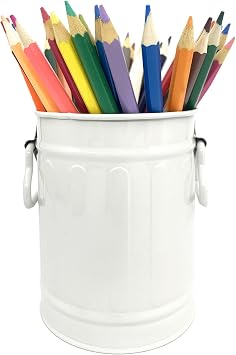 Desk Pen Holder, Metal Pencil Holder for Desk, Desk Organizer with Handle, Makeup Brush Holders, Pencil Cup, Desktop Storage Organizer for Office, School, Home White