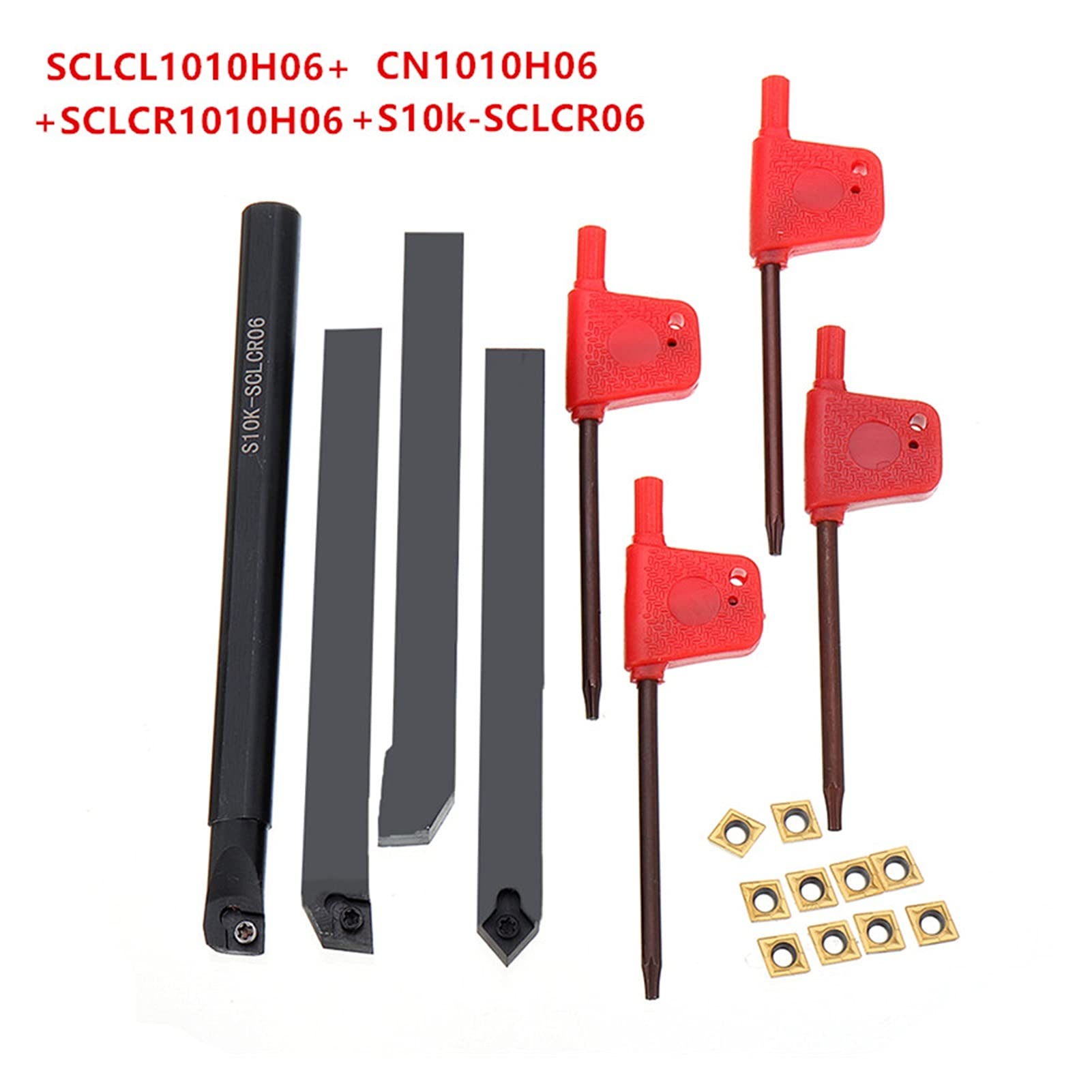 Cortador de fresado de superficie Terminador de torno de laterior de 10 mm con 10 insertos de carburo de CCMT060204 + 4 llaves T8