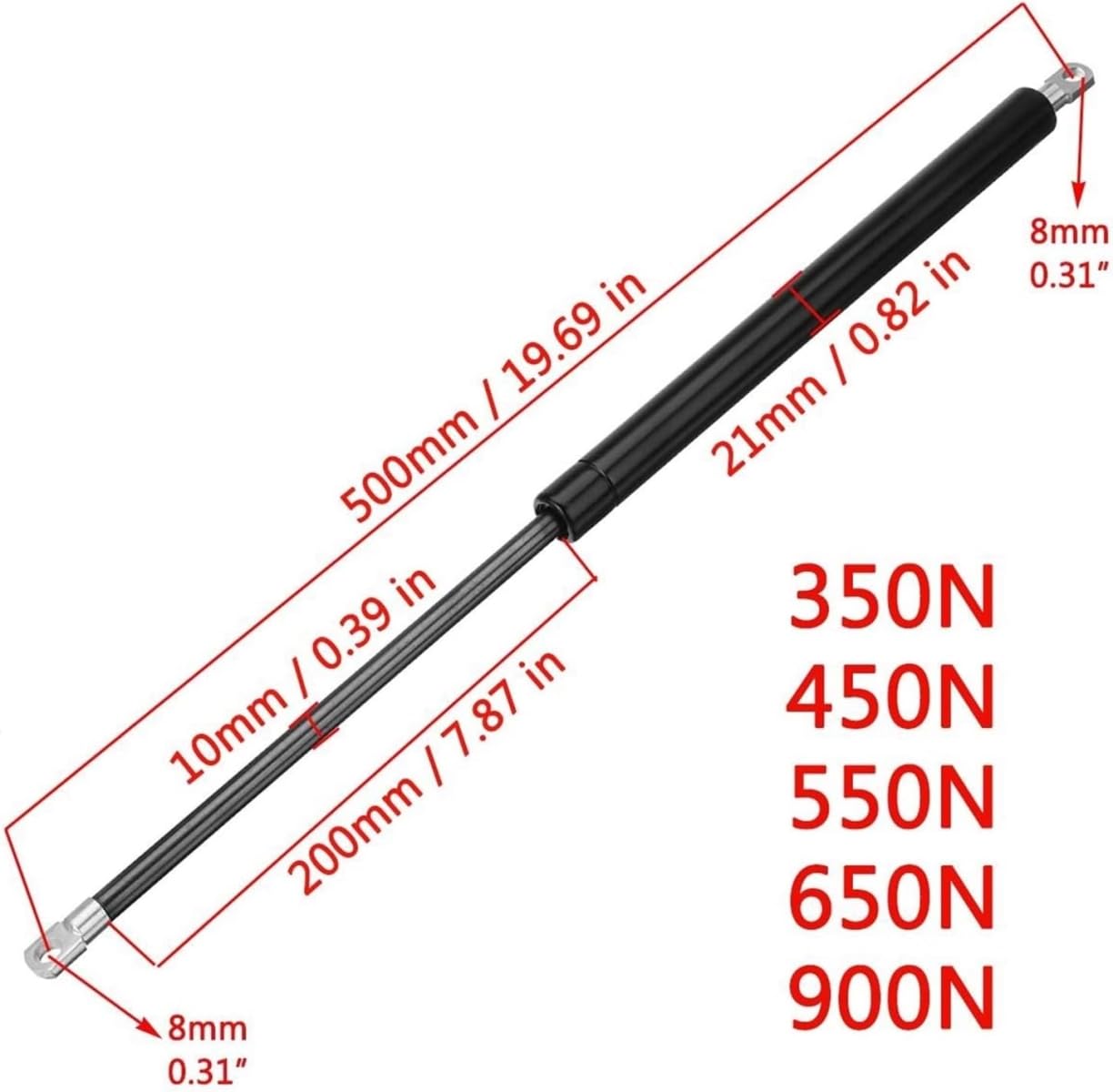 Podnośnik do maski silnika, 1 sztuka, 500 mm, 350-900 N, sprężyna gazowa, wspornik maski silnika, amortyzator, do samochodów kempingowych, autobusów, przyczep kempingowych