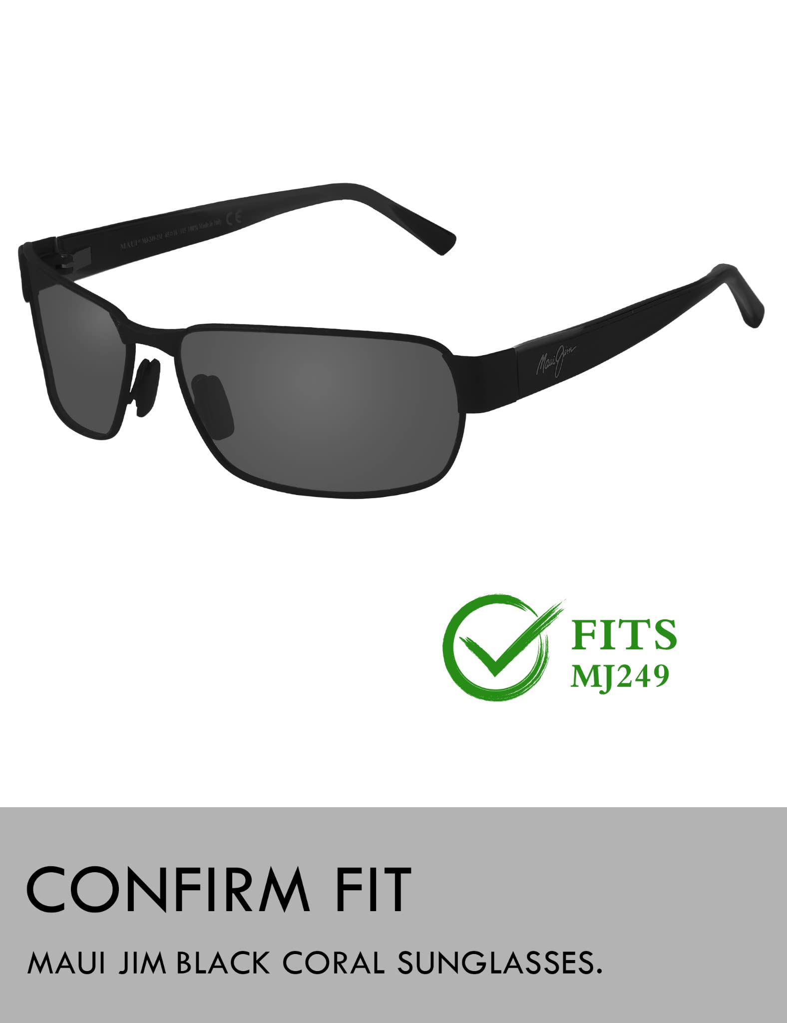 Raydi Lenti di ricambio in policarbonato e naselli per occhiali da sole Maui Jim Black Coral MJ249 - Nero solido - Polarizzati