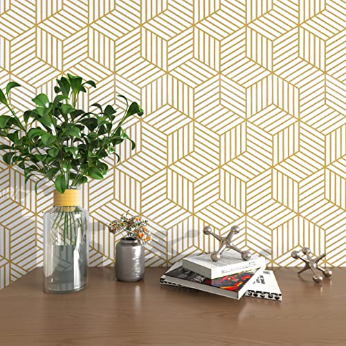Image of MelunMer Geometric Contact Paper Peel and Stick Wallpaper Gold 17.7 inchx393 inch