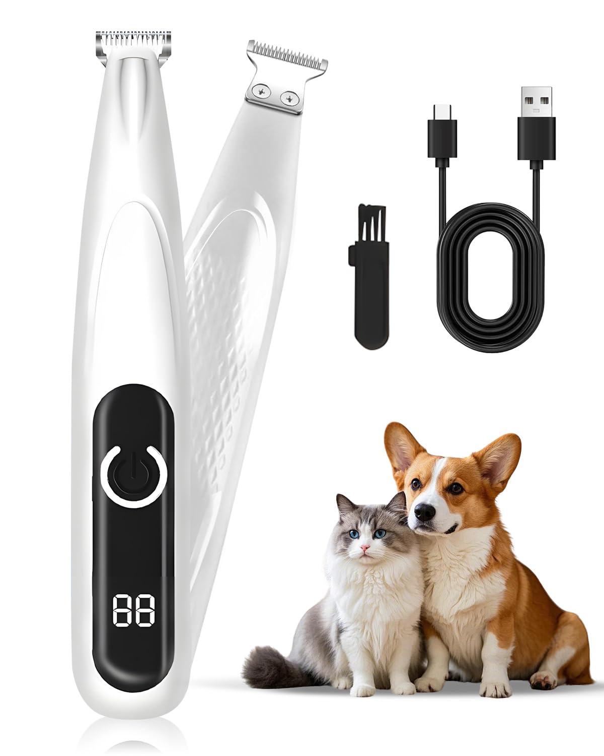 Pfotentrimmer für Hunde, USB Wiederaufladbar Hundeschermaschine Leise Hundepfoten Mit LED-Licht, Haustier Rasierer für Hunde Katzen Pfoten, Augen, Ohren, Gesicht, Körper