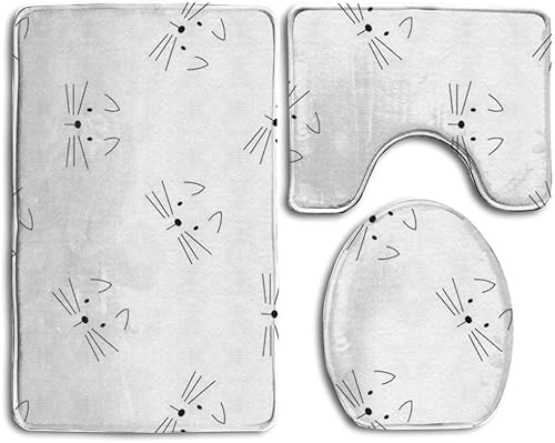 Coolsome - Juego de 3 alfombras de baño de franela antideslizante con cara de gato, tapete de contorno grande, cubierta de tapa para hombres y disponible en Yaxa Peru