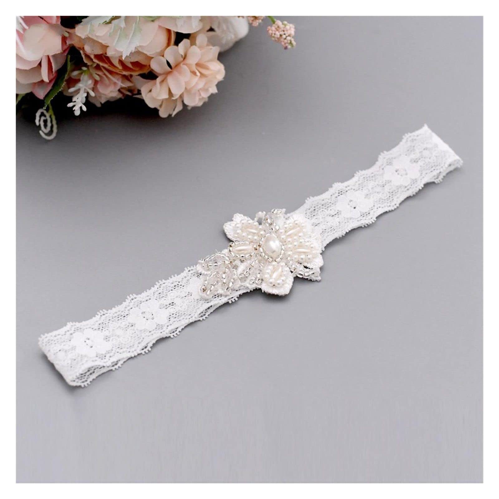 Liguero de Boda Bordado Blanco Floral Novia Sexy Muslo Encaje Pierna Lazo (Color : 1, Tamaño : Un tamaño) (1 Un tamaño) (1 Un tamaño)