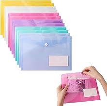 Pack of 12 A5 Coloured Plastic Folders with Button Document Folders Transparent with Button Document Holder Waterproof Organization for Travel, Family, Office (24 x 17 cm)