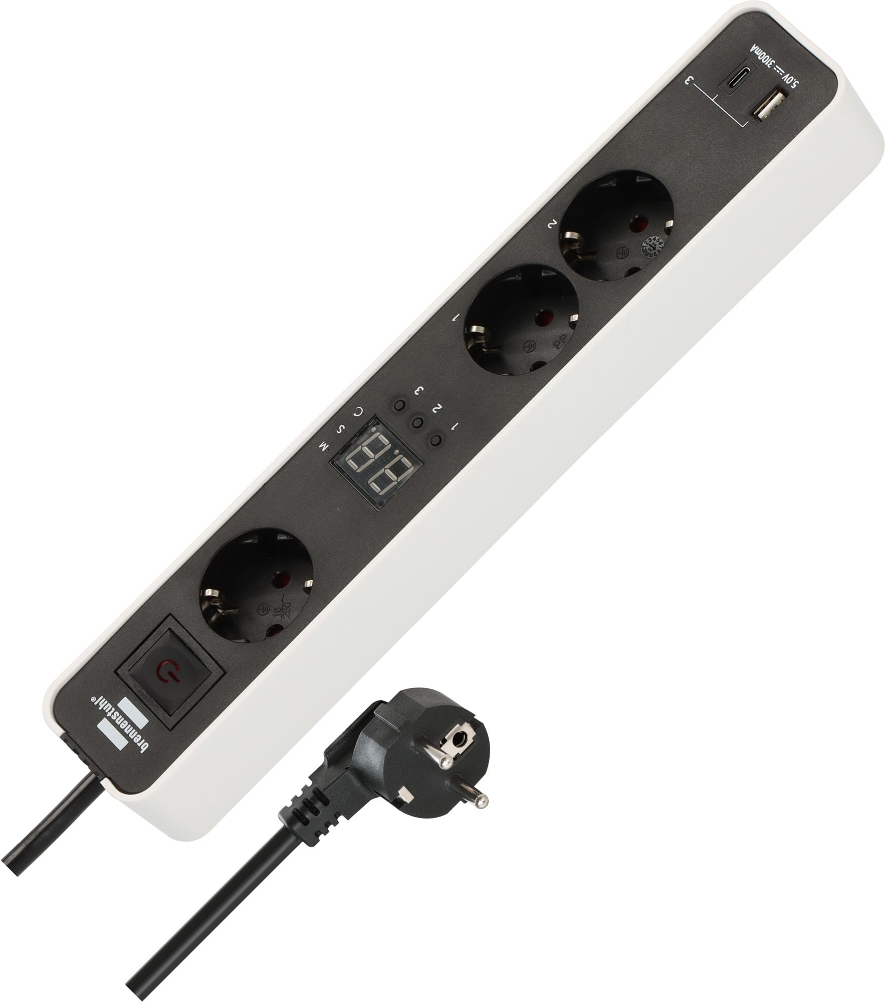 Brennenstuhl Ecolor Steckdosenleiste 3-Fach mit Countdown Timer und USB A und C (Mehrfachsteckdose mit 2X schaltbaren und 1x permanenten Steckdose, 3 unabhängigen Timern, Schalter und 1,5m Kabel)