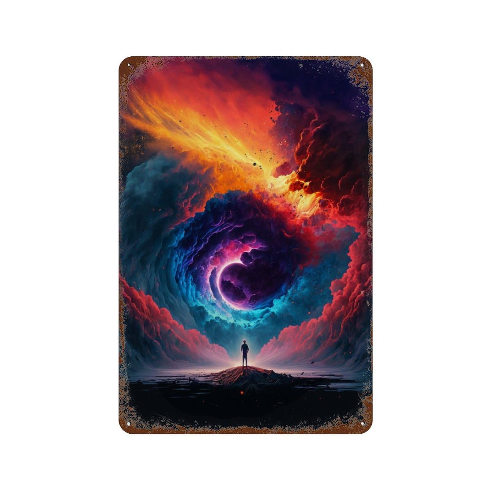Exploring The Cosmic Portal Rust Effect Tin Sign 11.8"x7.9", Vintage Wall Decor for Garage, Pub Or Kitchen