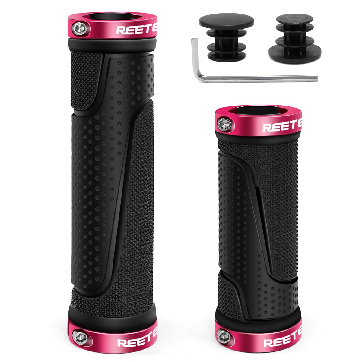 REETEE Bike Handlebar Grips Non-Slip Rubber Bicycle Handle Grip Aluminium Double Lock on, Ergonomic Mountain Bike Handlebar Grips 22.2 mm for Scooters Road Bike MTB BMX Foldable Bicycle