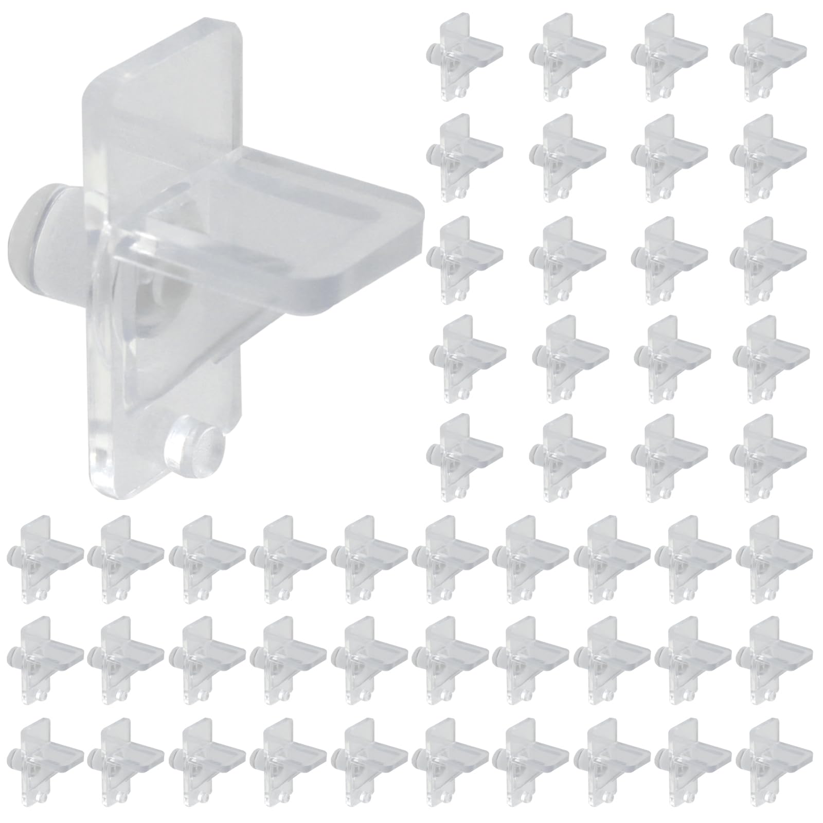 Cjueiom 50 Pcs Shelf Holders Pegs 1/4 Inch, Clear Plastic Cabinet Shelf Support Clips, Furniture Pins for Kitchen Cabinet, Bookcase, Wood Shelving, Easy Installation and Replacement