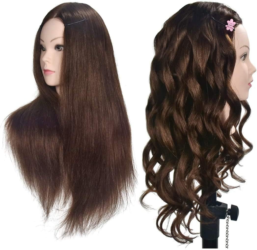 Testa di manichino da allenamento per parrucchiere, capelli 100% reali da 50 cm - 55 cm di lunghezza, supporto incluso