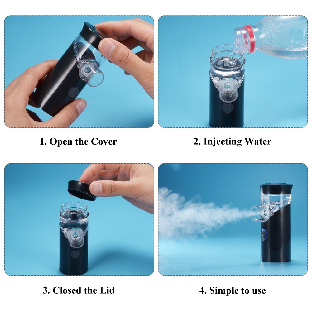 Portable Nebulizer, SoulBay Rechargeable Handheld Ultrasonic Mini Nebuliser Inhaler Machine for Adults Kids Car Travel – Black