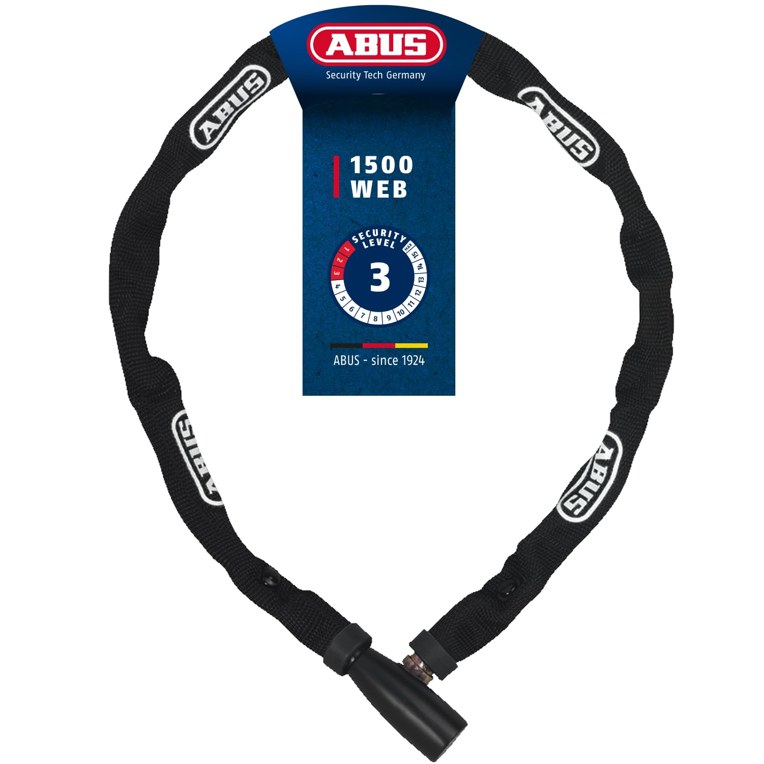 ABUS Kettenschloss 1500 Web – Fahrradschloss aus Spezialstahl – 4 mm Dicke Rundkette Sicherheitslevel 3 – 60 cm – Schwarz