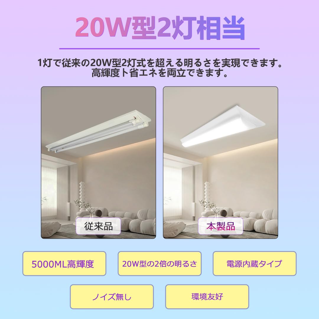 Amazon.co.jp: LEDベースライト60cm LED蛍光灯 20W形 器具一体型